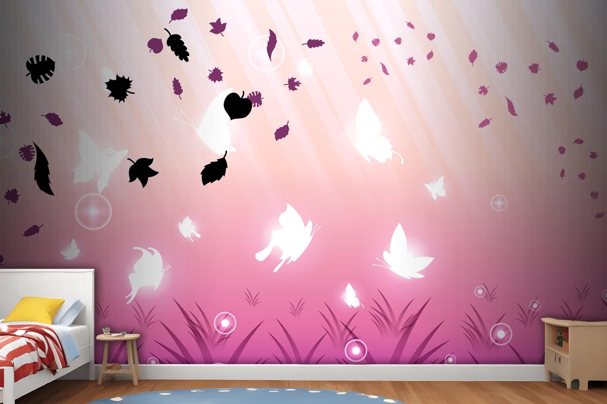 Abstract Dark Background With Butterflies Insects Glow Light Shine Flashes Wallpaper Mural