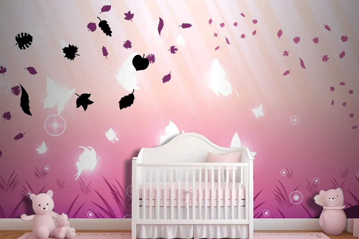 Abstract Dark Background With Butterflies Insects Glow Light Shine Flashes Wallpaper Mural