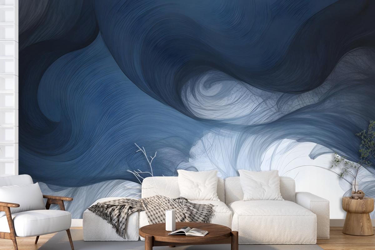 Abstract Dark Blue Brush Wallpaper Mural