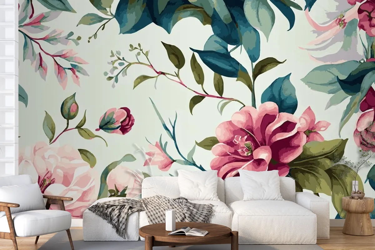 Abstract Floral Art Background Template Botanical Watercolor Wallpaper Mural