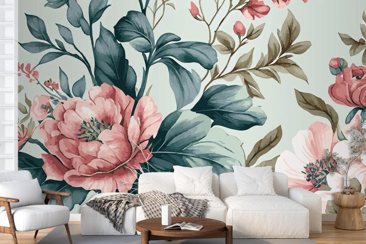 Abstract Floral Art Template Botanical Watercolor Wallpaper Mural