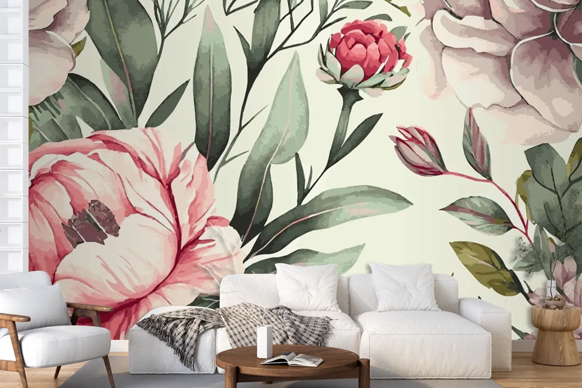 Abstract Floral Art Background Template Botanical Watercolor Wallpaper Mural