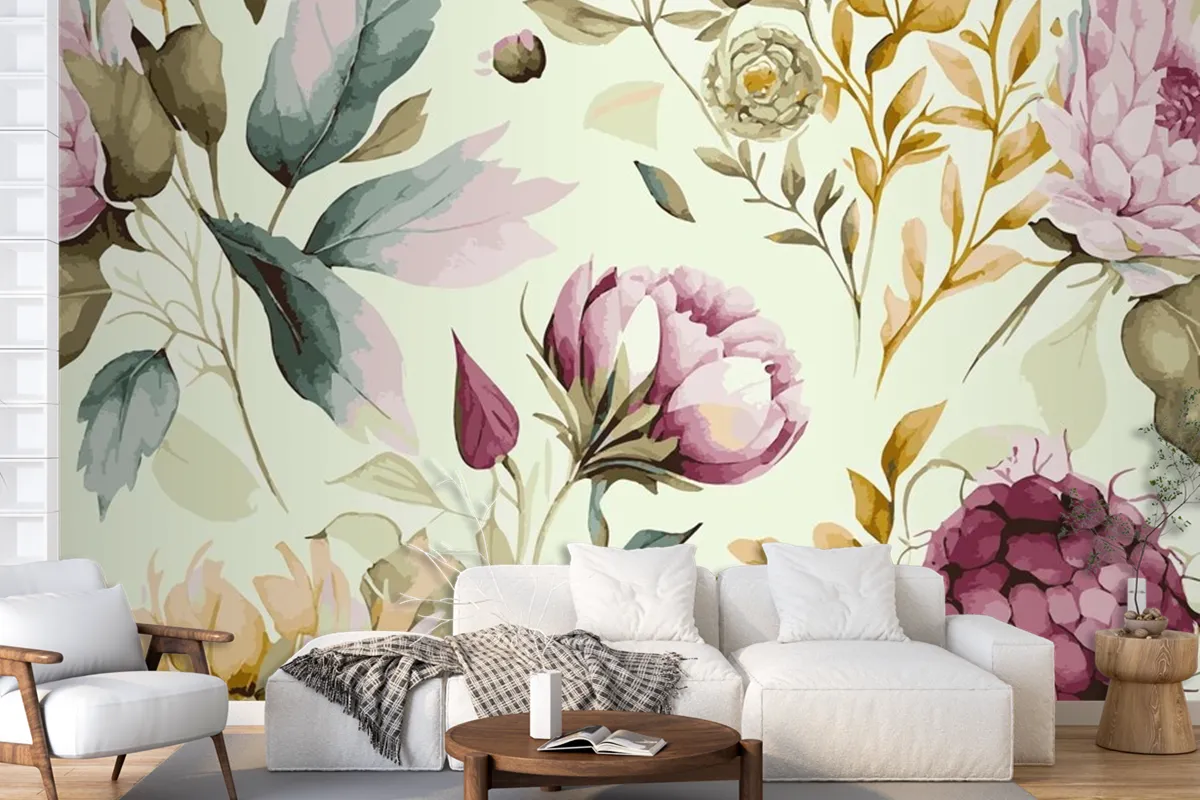 Abstract Floral Art Background Template Botanical Watercolor Wallpaper Mural