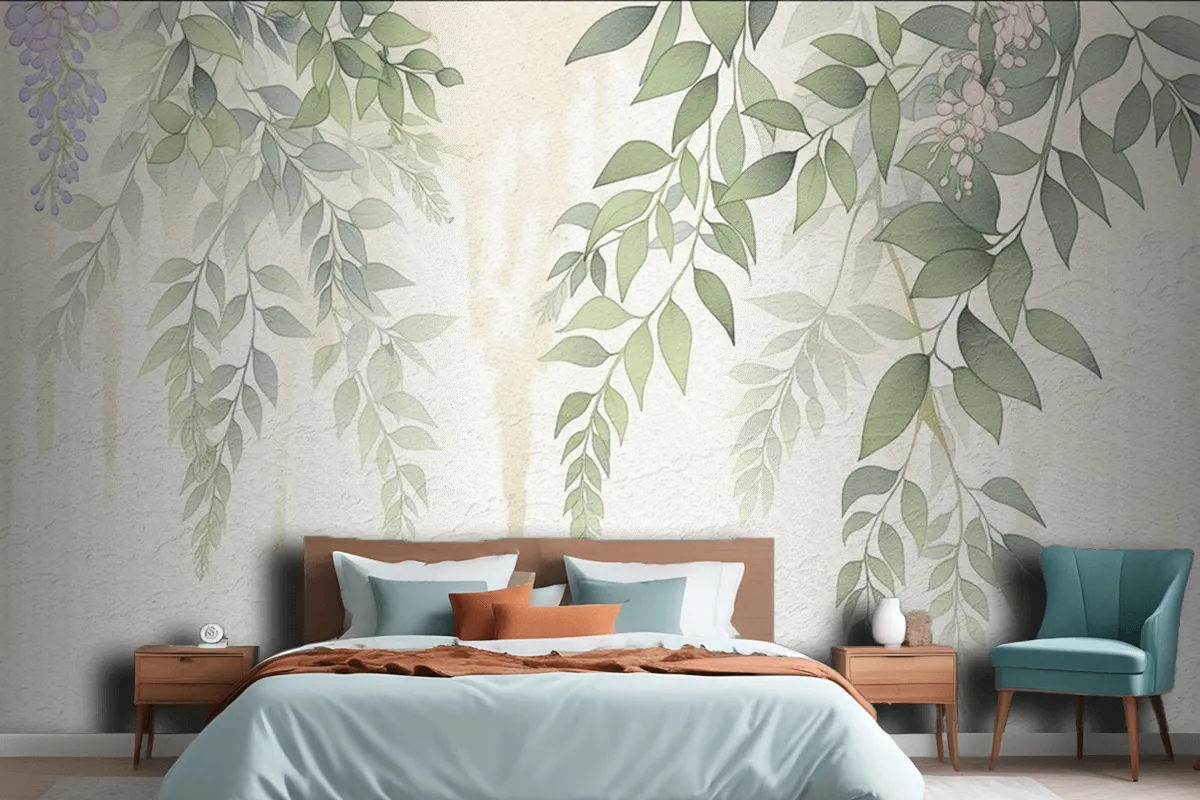 Abstract Hand Drawn Nostalgic Plant Leaves Oil Painting Art Wallpaper Mural