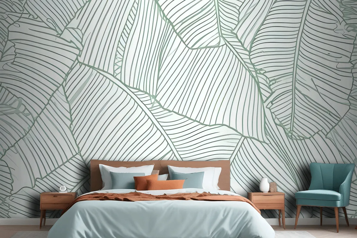 Abstract Lines Palm Leaves Wallpaper Mural