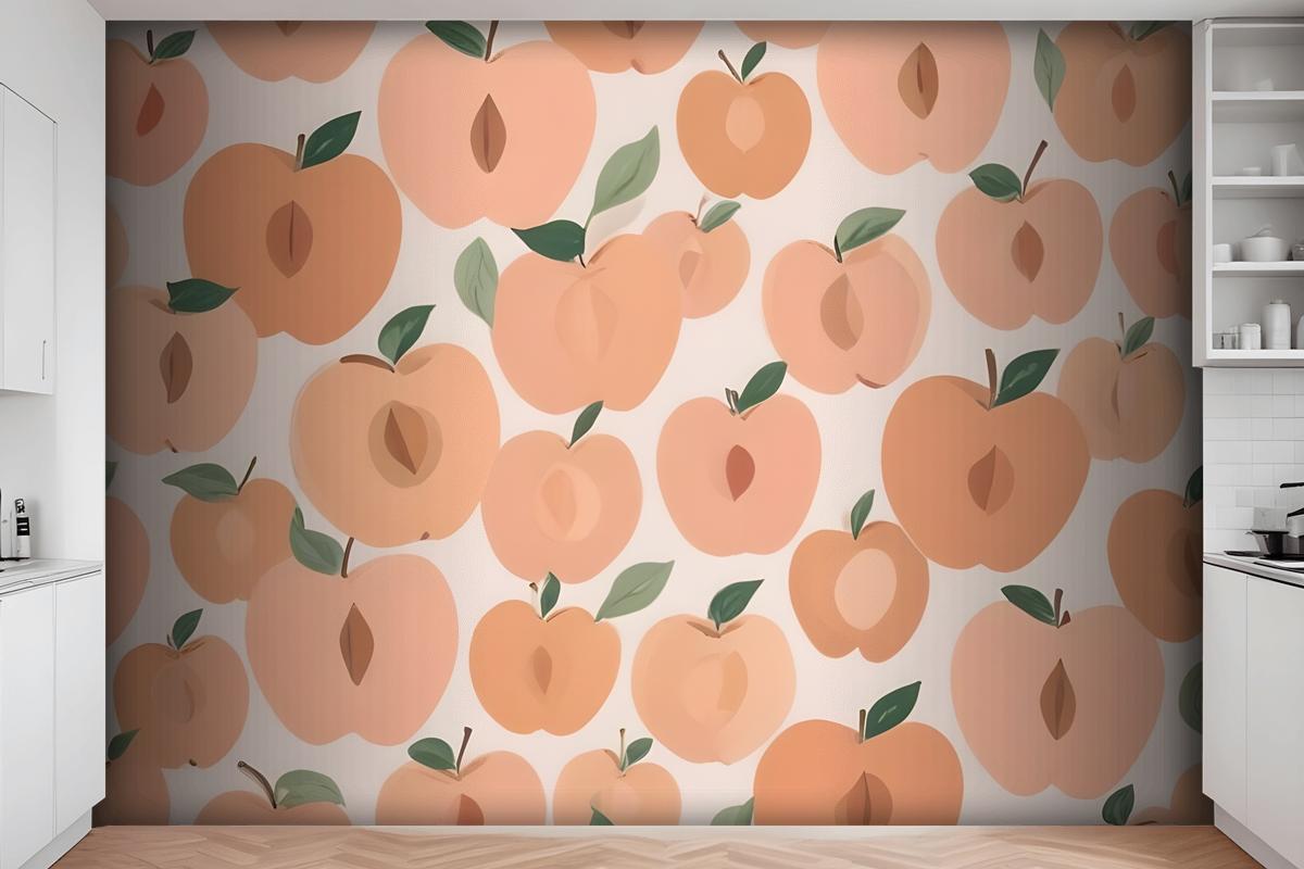 Abstract Modern Peach Fruit Repeat Pattern Wallpaper