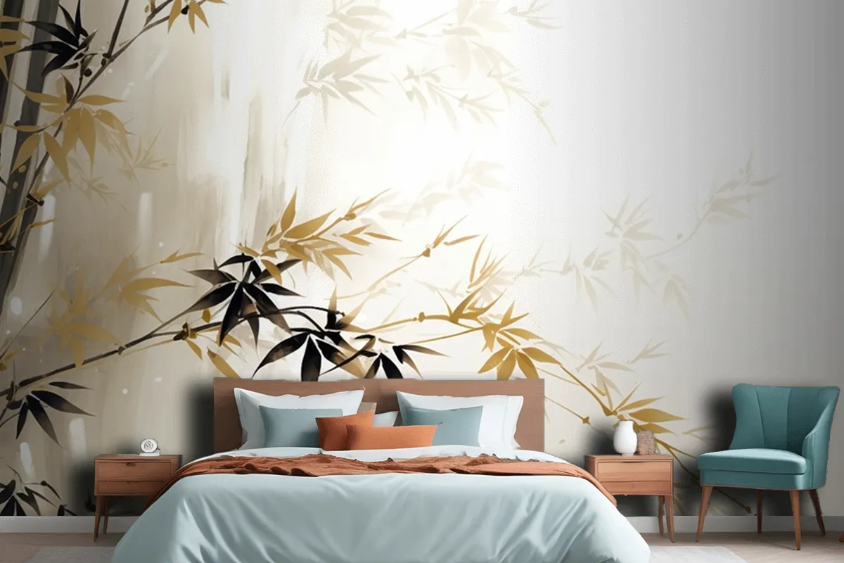 Abstract Oil Painting Technique Flowers Leaves Wallpaper Mural