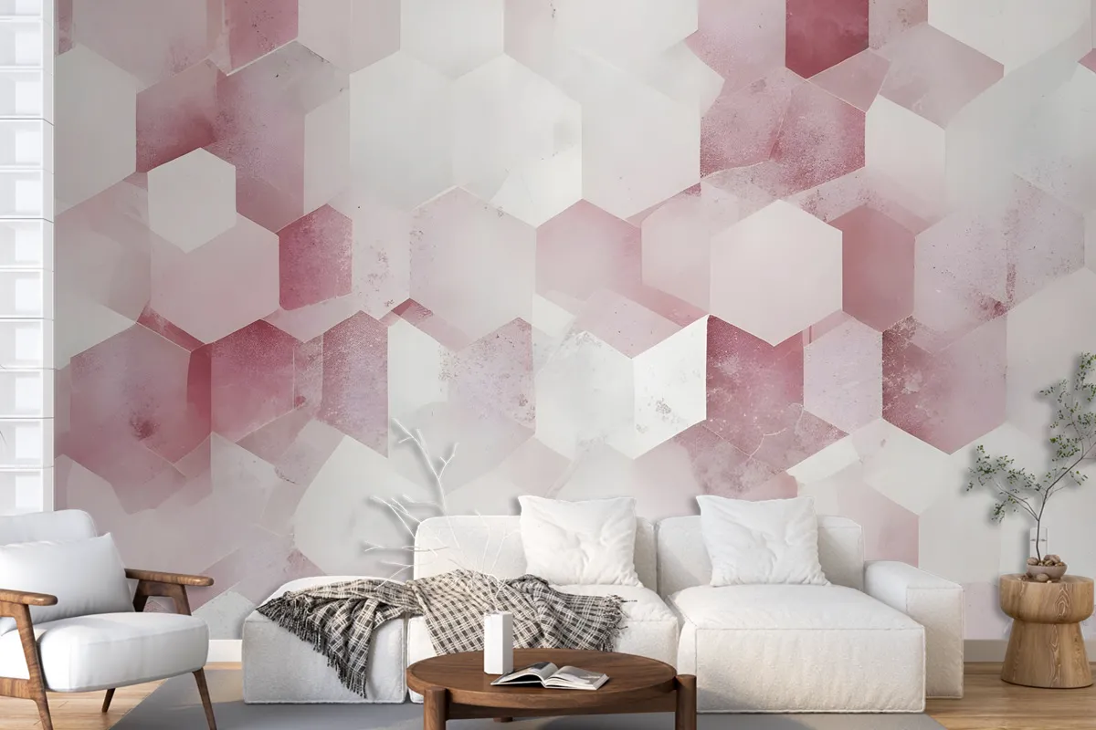 Abstract Pink Geometric Pattern Wallpaper Mural