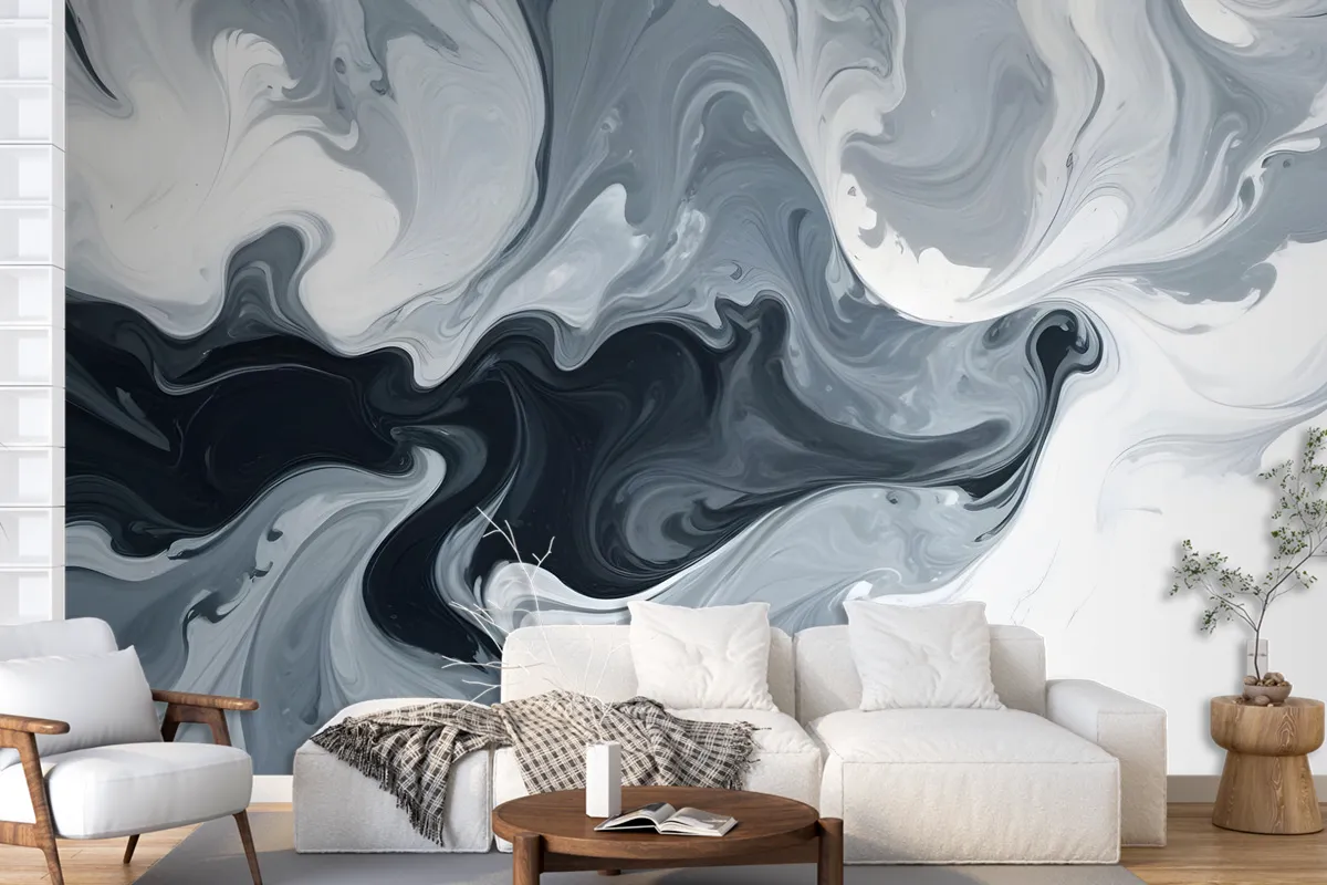 Abstract Watercolor Style Dark Marble Wallpaper Mural