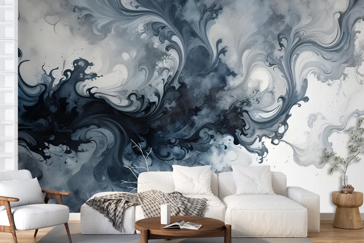 Abstract Watercolor Style Dark Marble Wallpaper Mural