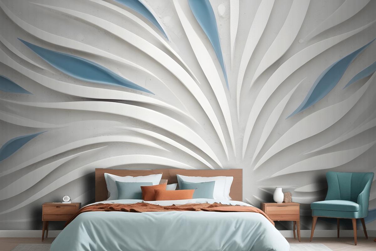 Abstract White And Blue Swirling Pattern Wallpaper Mural