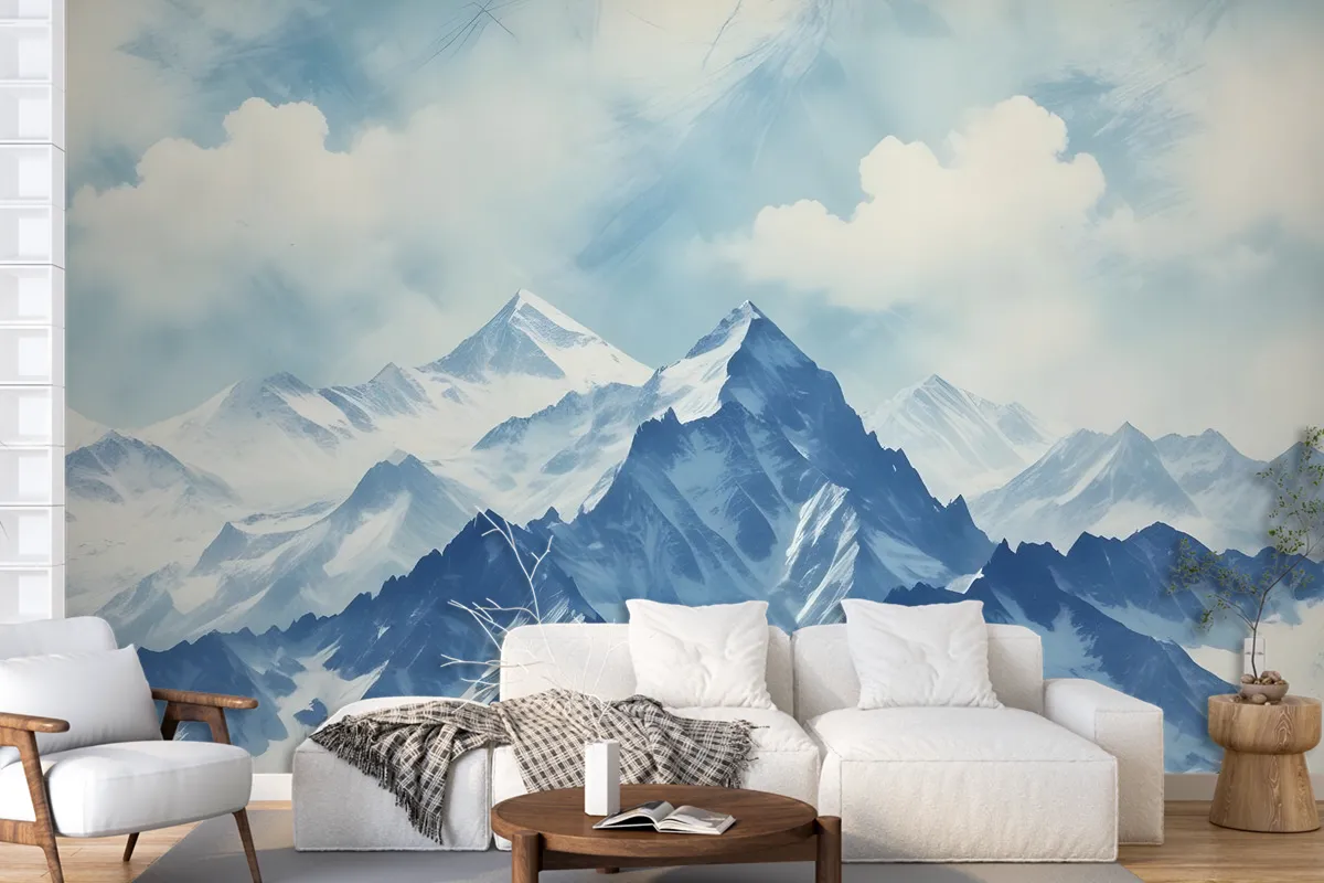 Acrylic Blue Mountain Landscape Wallpaper Mural