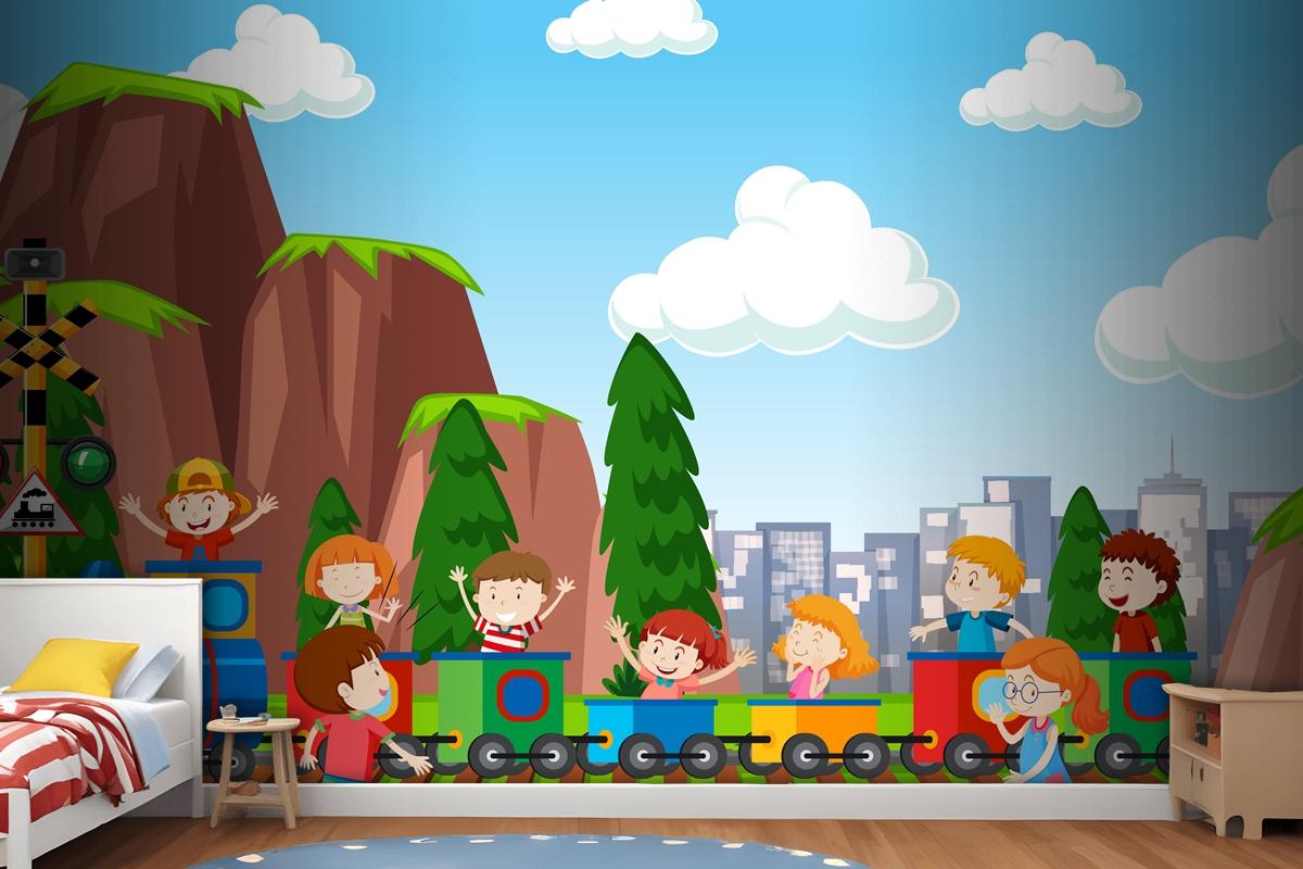 Active Boys And Girls Playing Sport And Fun Activities Outside Wallpaper Mural