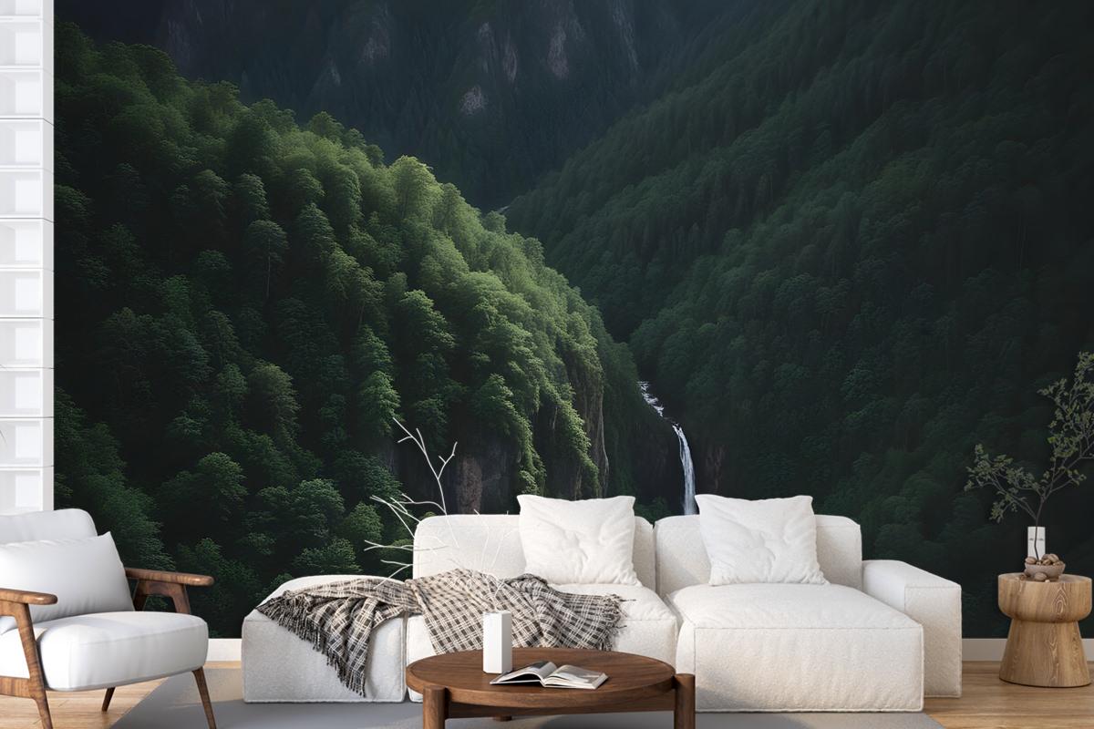 Aerial Nature Forest On Mountains View Wallpaper Mural