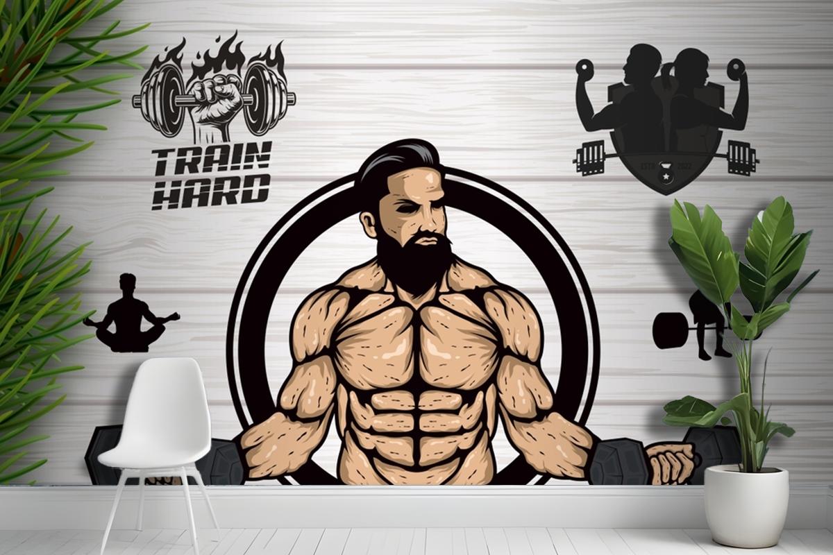 Ahşap Arka Plan Çim Dambıl Gym Fitness Duvar Kağıdı