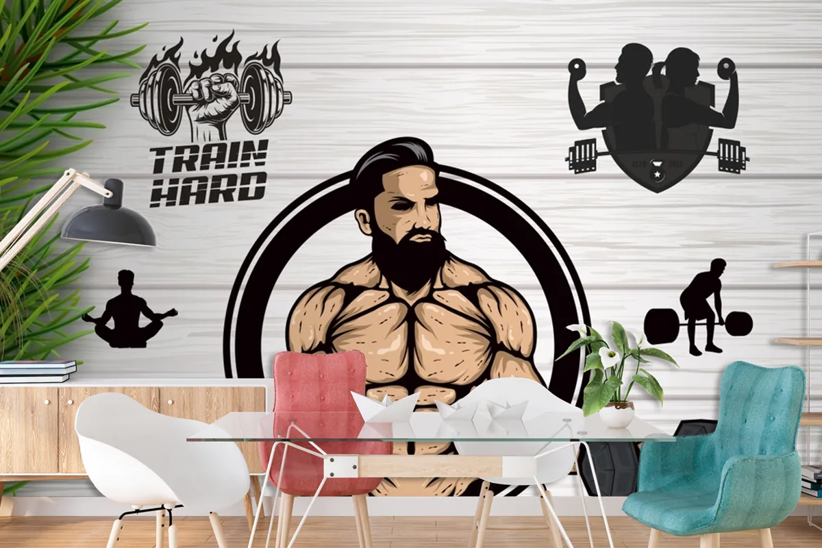 Ahşap Arka Plan Çim Dambıl Gym Fitness Duvar Kağıdı