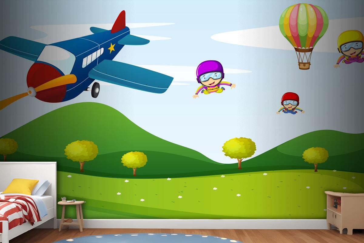 Airplane And Sky Activity Wallpaper Mural