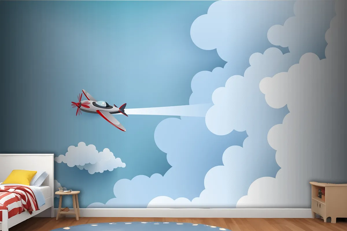 Airplane Over A Cloud Wallpaper Mural