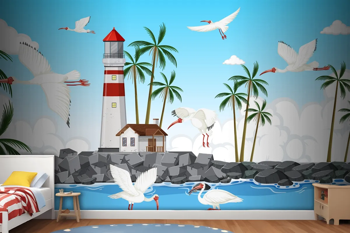 American White Ibis Group At The Coast Wallpaper Mural