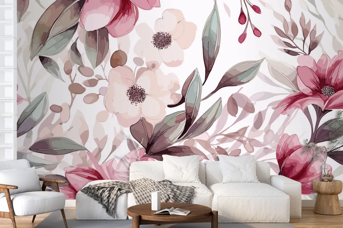 Artistic Hand Drawn Floral Ornament Pattern Wallpaper Mural