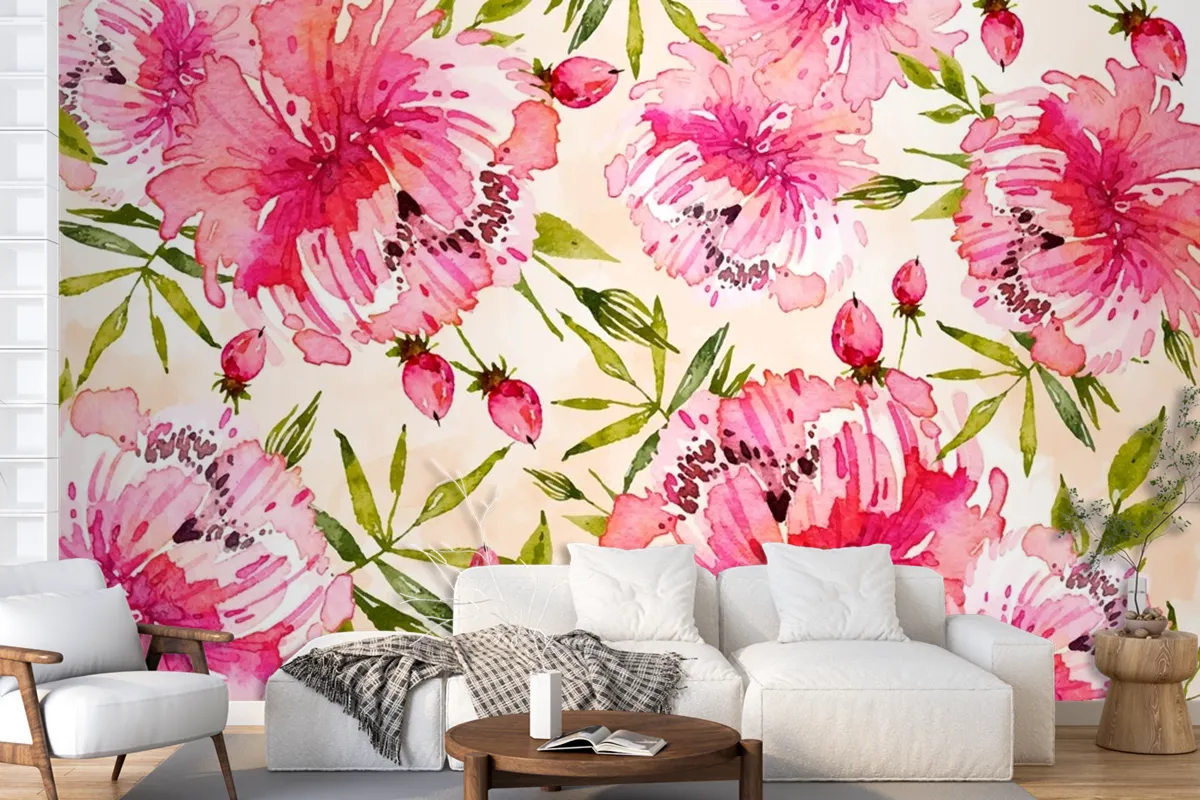 Background Floral Watercolor With Soft Colors Wallpaper Mural