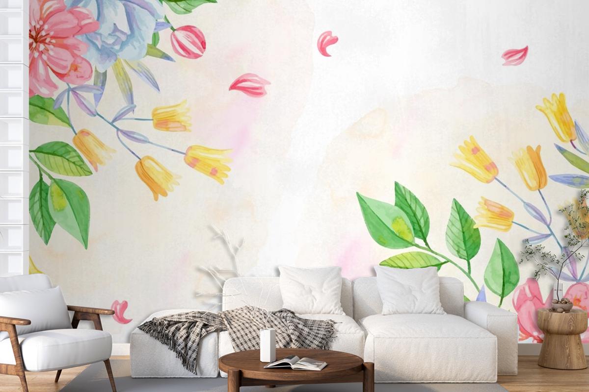 Background Pastel Colors Watercolor Flowers Wallpaper Mural