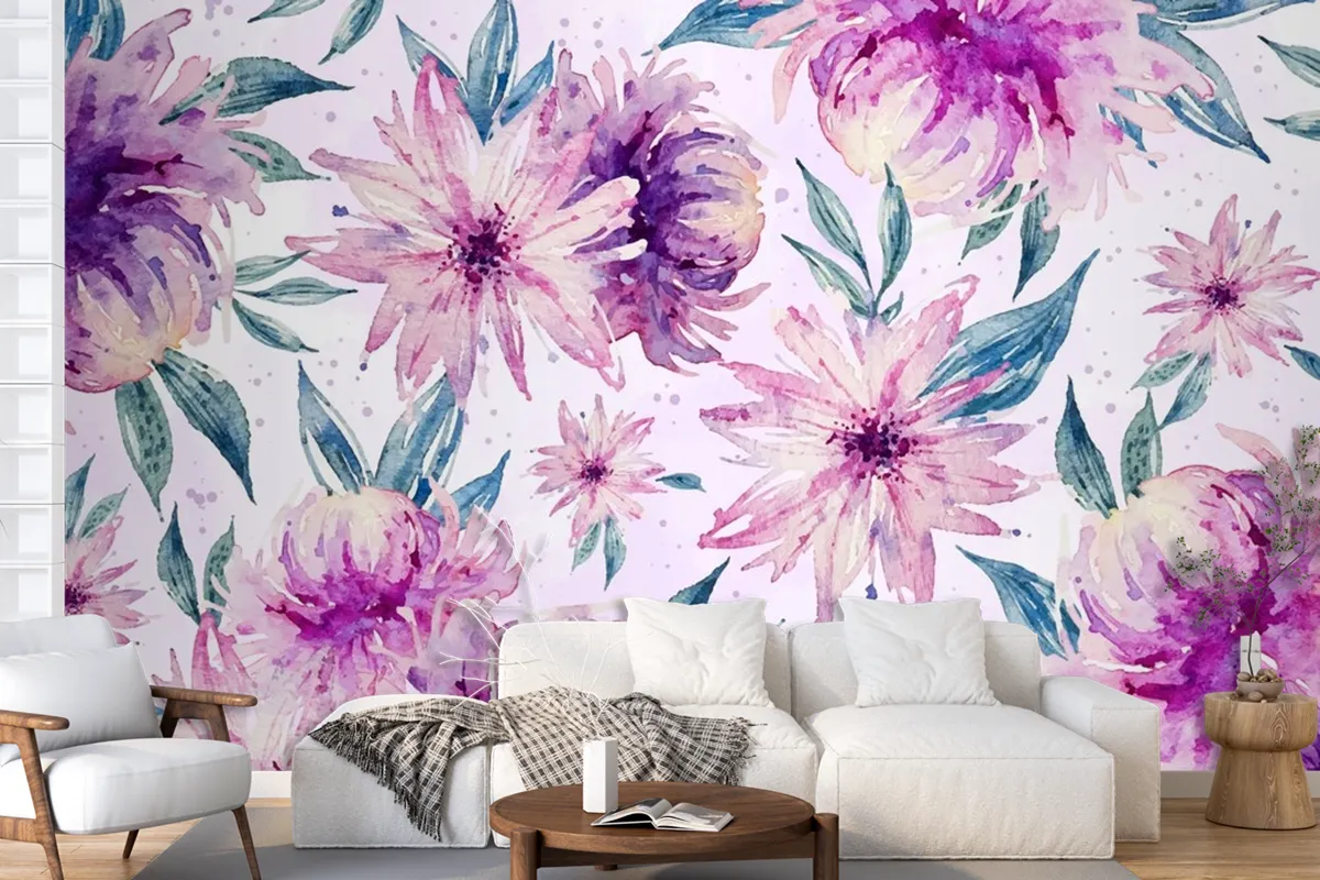 Background Watercolor Floral With Soft Colors Wallpaper Mural