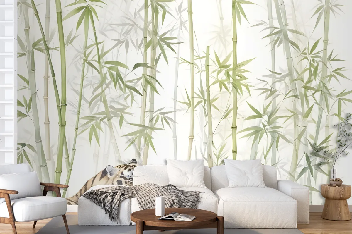 Bamboo Trees With Leopard Wallpaper Murals