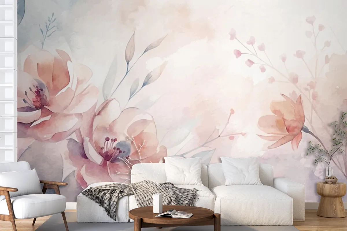 Beautiful Watercolor Flower Background Wallpaper Mural