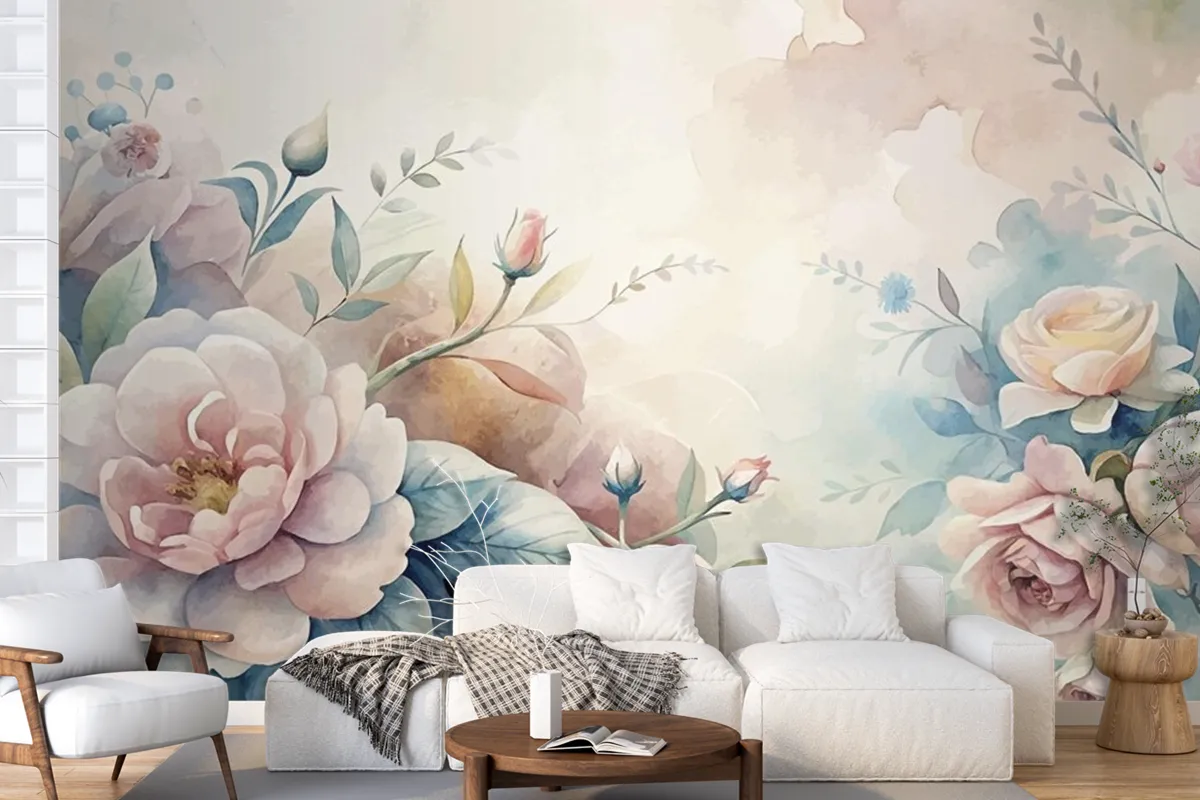 Beautiful Watercolor Flower Background Wallpaper Mural