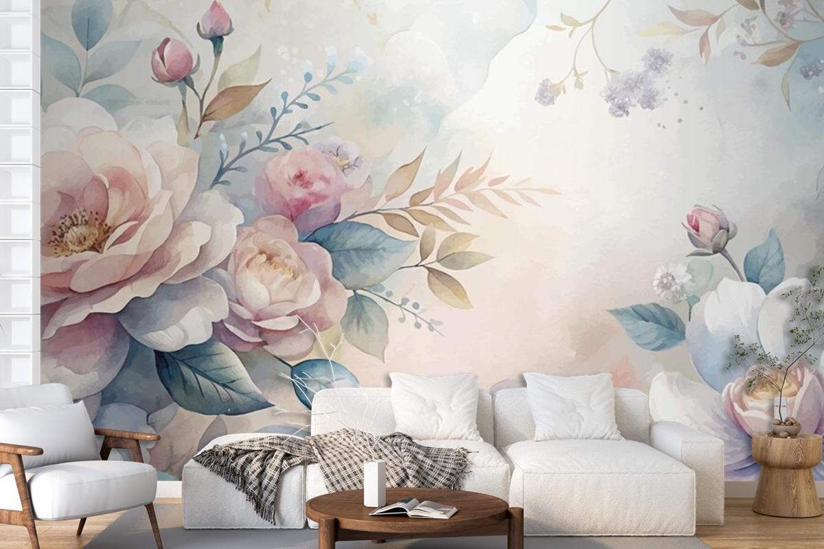 Beautiful Watercolor Flower Background Wallpaper Mural