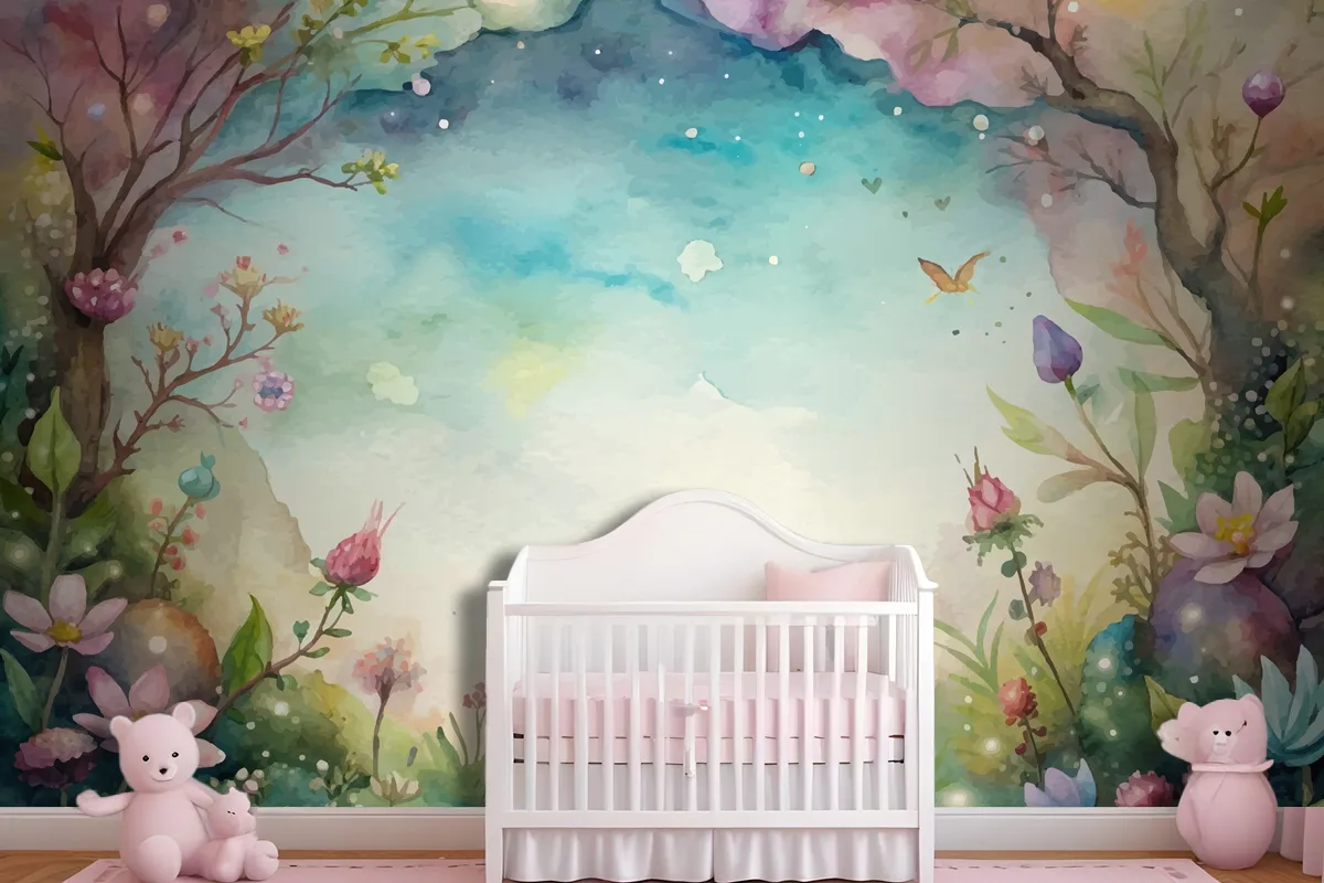 A Beautiful Wildflower Watercolor Background Wallpaper Mural