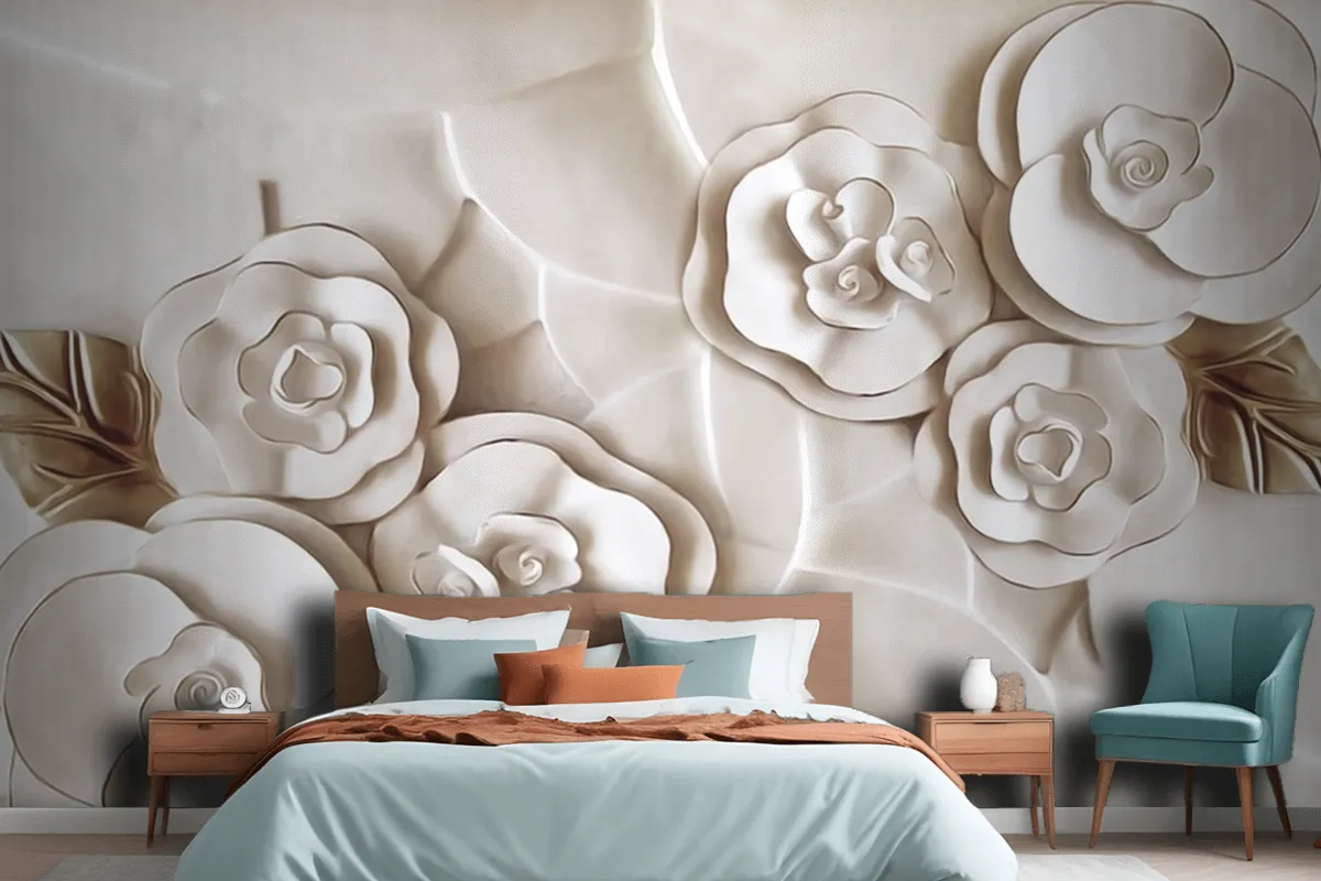 Beautiful White Marble Flower Wallpaper Mural