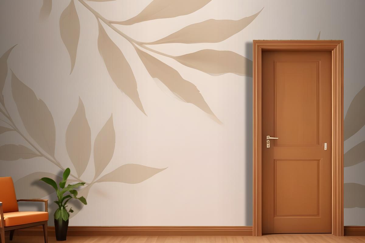 Beige Leaves On A Light Wallpaper Mural