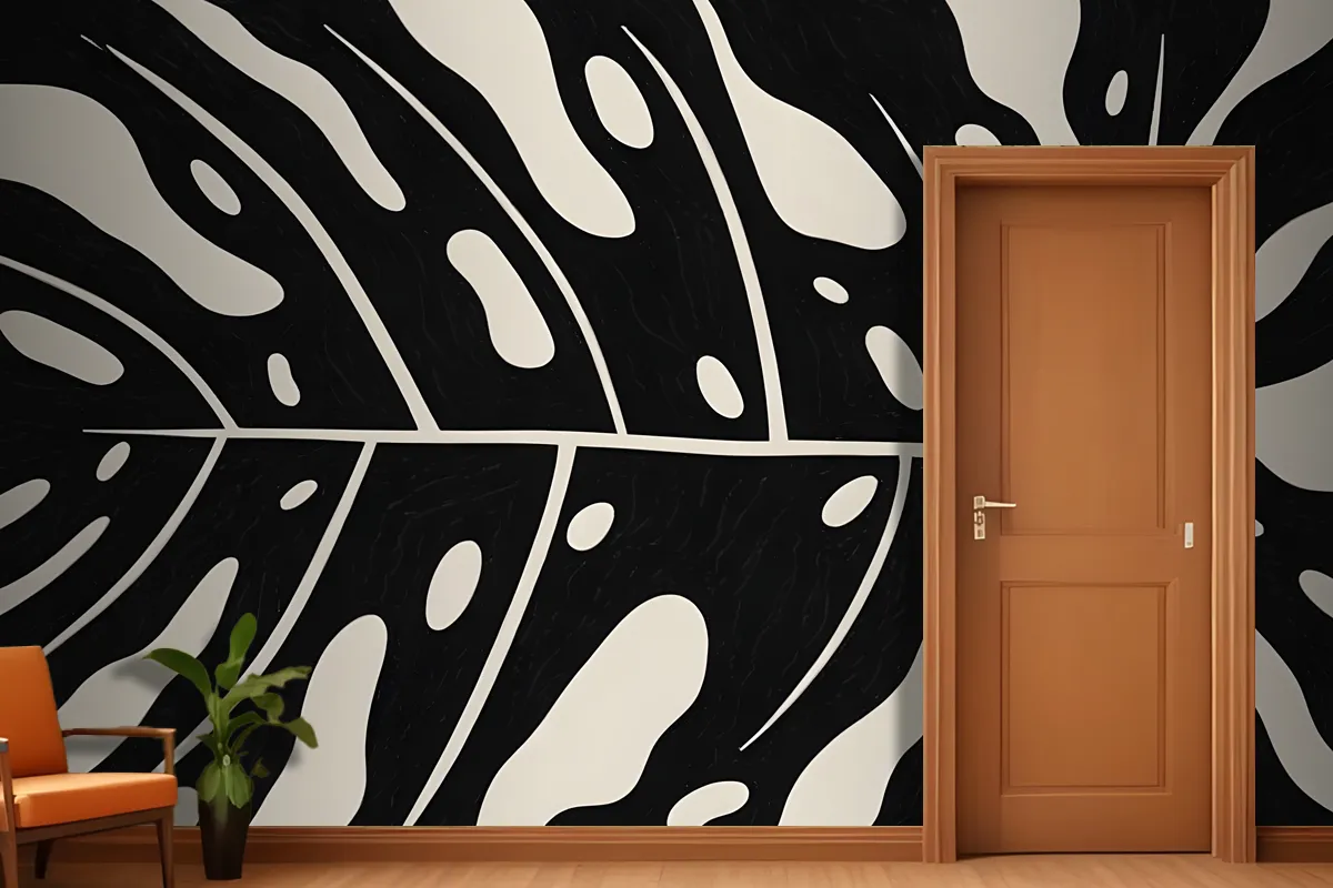 Black And White Abstract Pattern With Organic Shapes And Lines Wallpaper Mural
