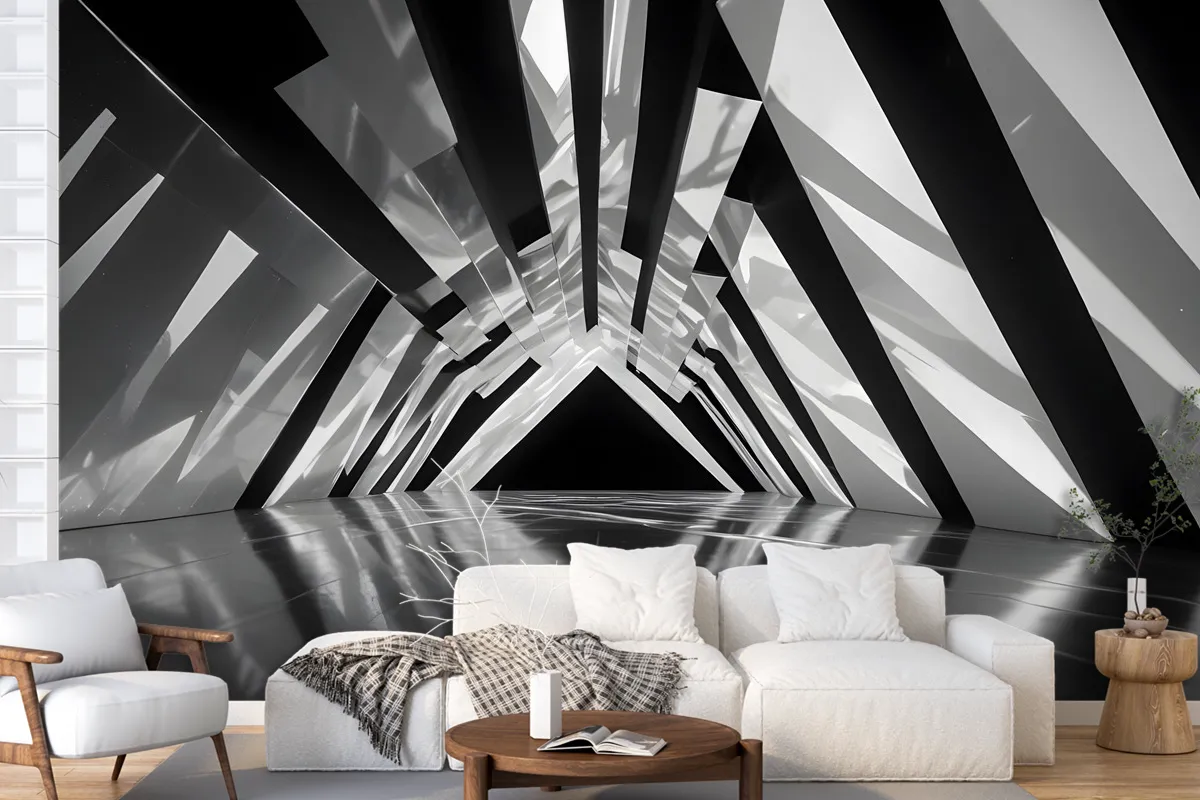 Black And White Architectural Iridescent Style Wallpaper Mural