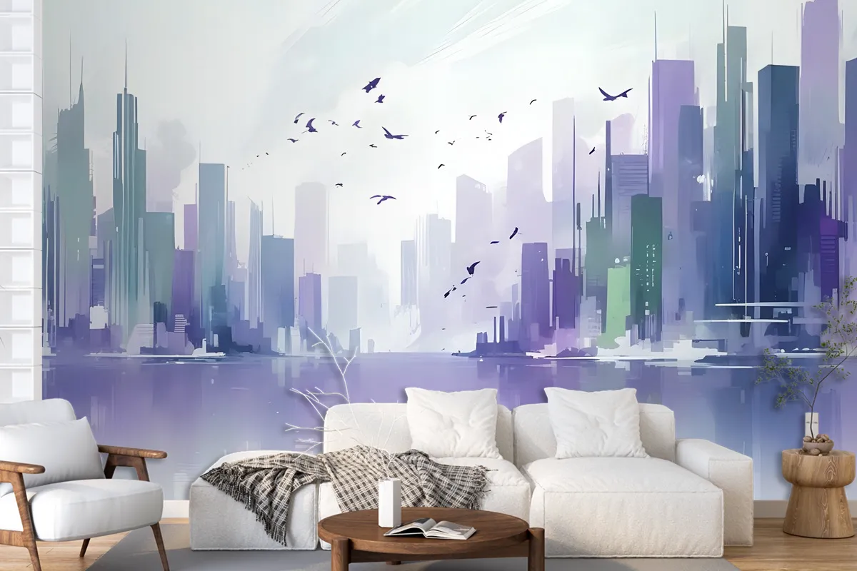 Black Green Dark Cityscape Wallpaper Mural