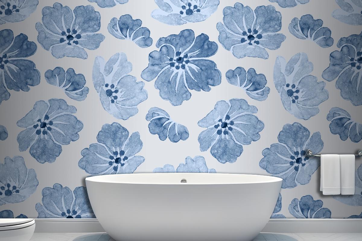 Blue Floral Pattern Vintage Wallpaper Mural