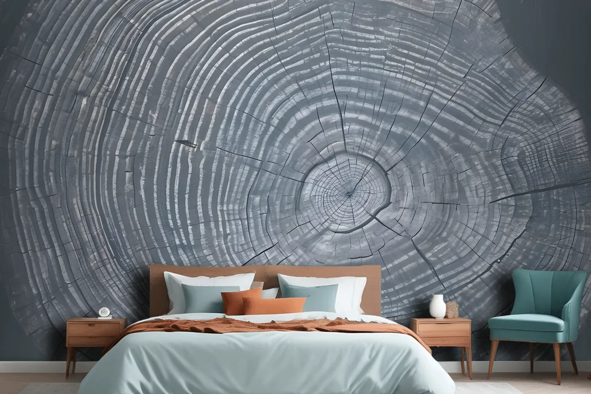 Blue Gray Wood Grain Print Wallpaper Mural