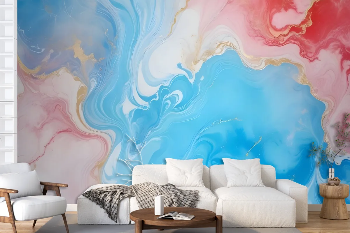 Blue Marble With Red Splash Wallpaper Mural