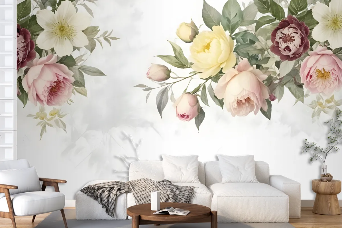 Bohemian Clematis Floral Bouqet Wallpaper Mural