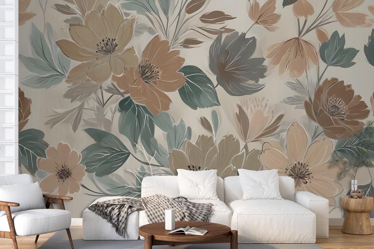 Bohemian Style Anemone Floral Bouquet Wallpaper Mural