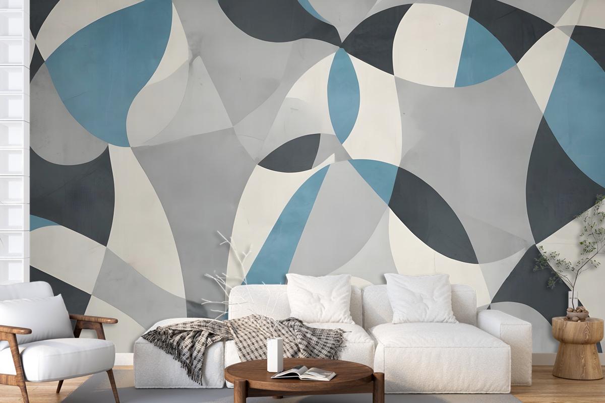 Boho Geometric Abstract Art Blue Wallpaper Mural