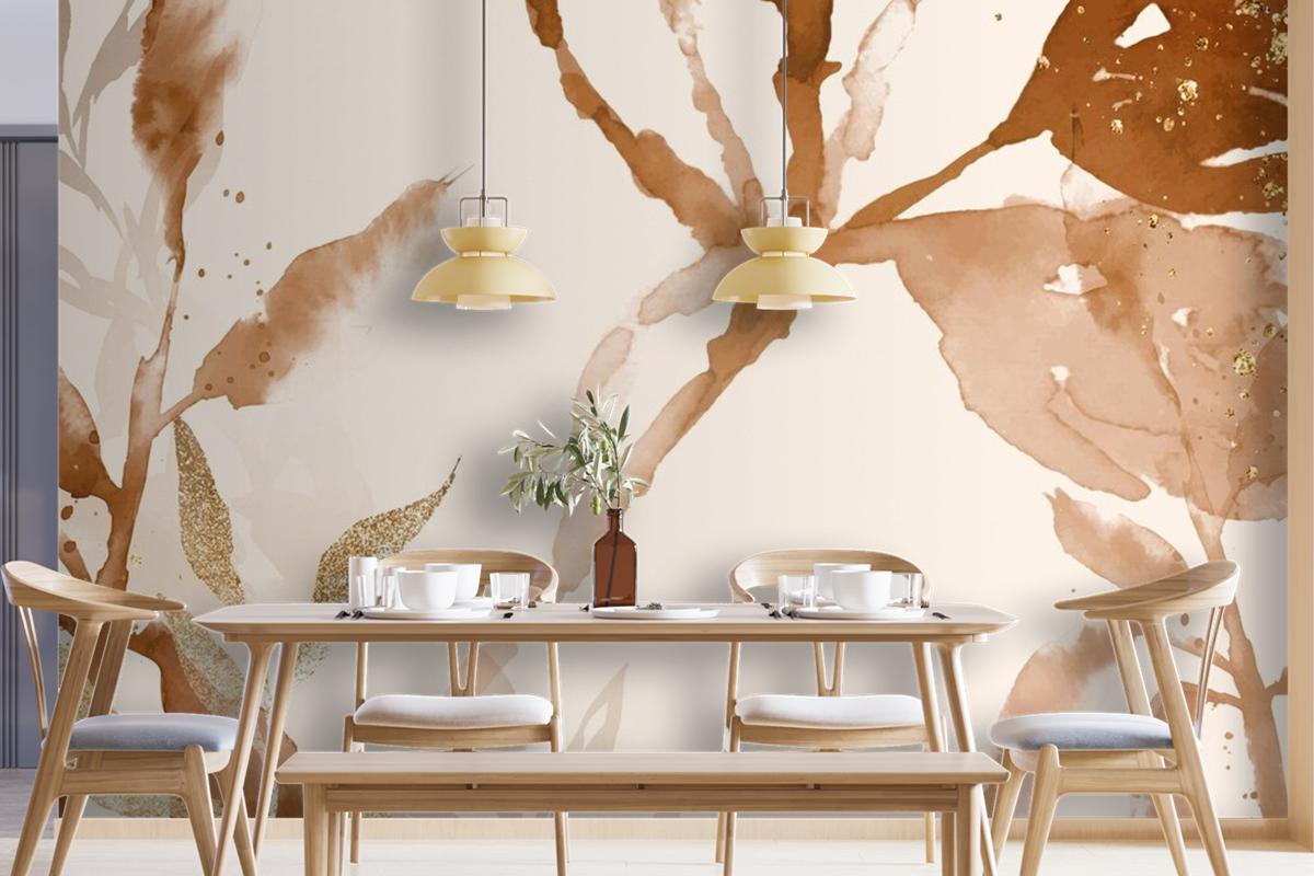 Brown Watercolor Leaf Background Aesthetic Autumn Season Wallpaper Mural