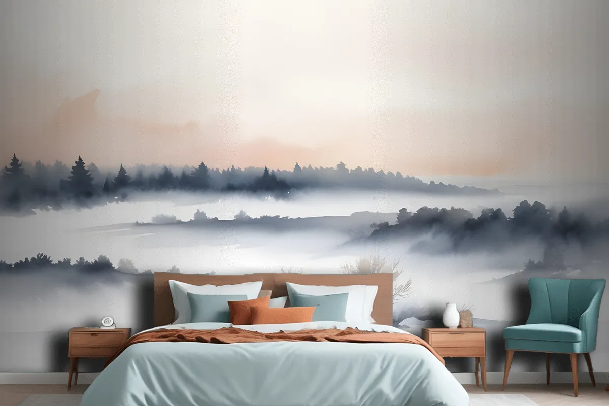 Calm Watercolor Sky And Landscape Wallpaper Mural