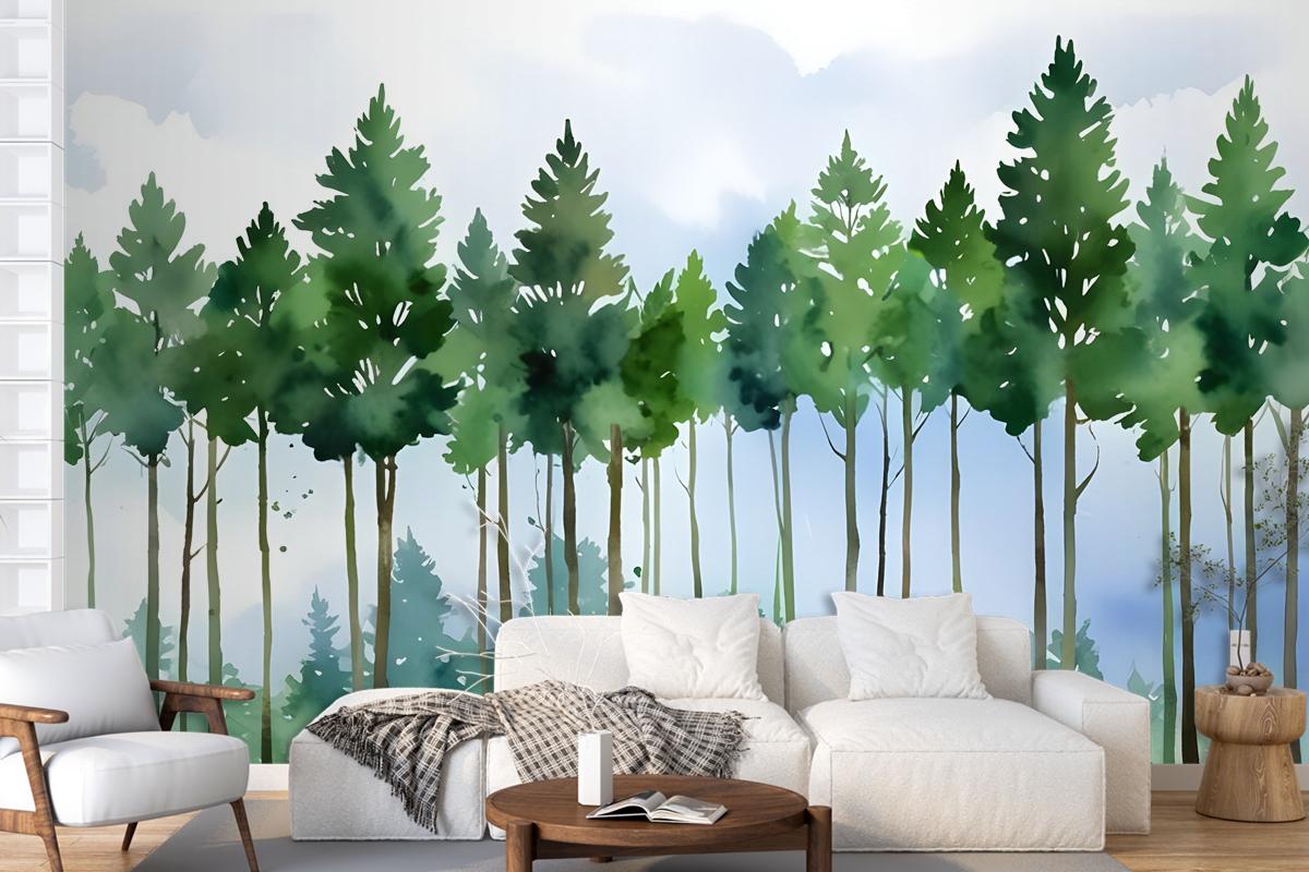 Cartoon Poplar Tree Wallpaper Mural