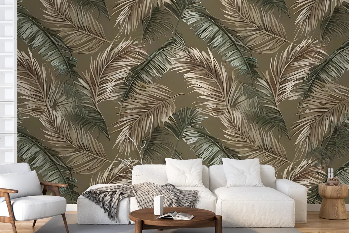 Charcoal Banana And Palm Leaves Wallpaper Mural