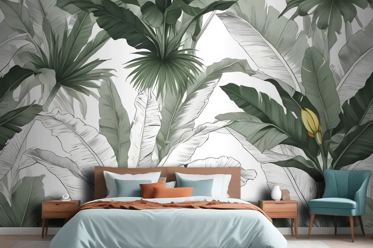 Charcoal Banana Leaf Wallpaper Wallpaper Mural