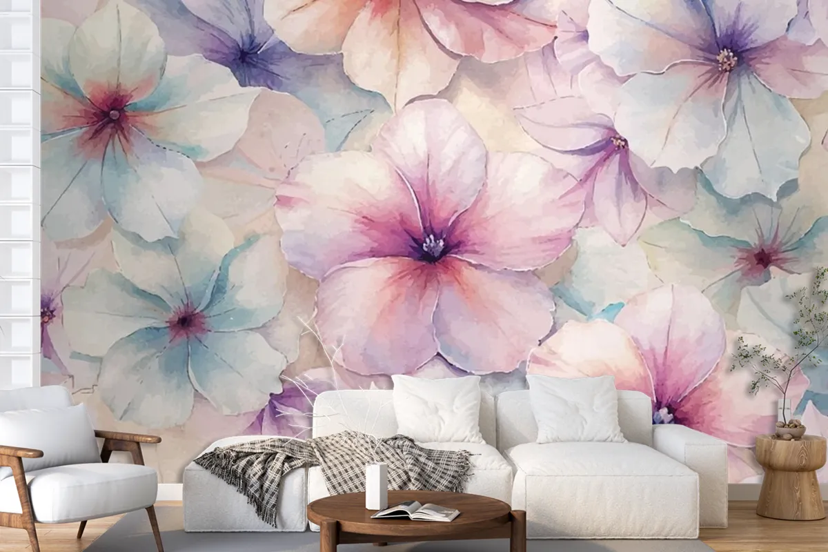 Charming Petunia Watercolor Background Wallpaper Mural