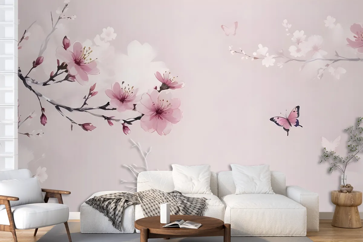 Cherry Blossom And Butterflies Wallpaper Mural